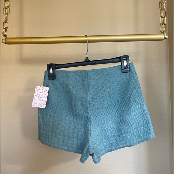 Free People Dark Turqoise Textured Embroidered Cheeky Shorts, size 0. NWT - Picture 3 of 6